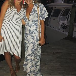 Blue and white wrap dress